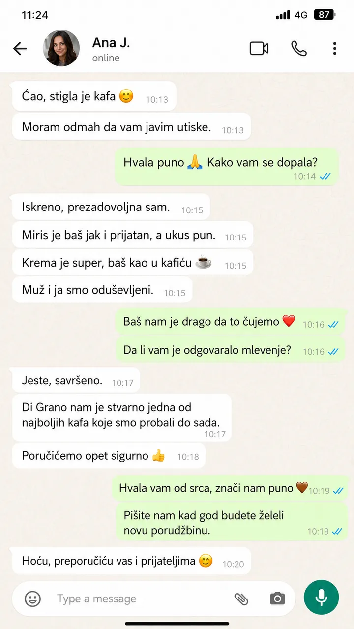 WhatsApp recenzija kupca Ana J.
