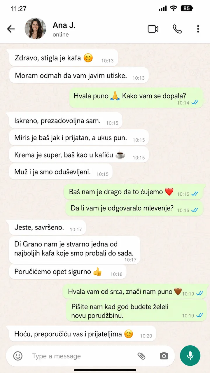 WhatsApp recenzija kupca Ana J.